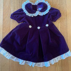 Brooke Lindsay Purple Velveteen Dress with Satin Trim.  Size 24 months.  Vintage